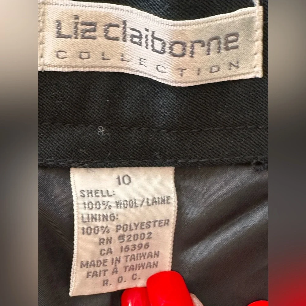 Liz Claiborne vintage black wool Aline‎ midi skirt side zipper lined, pocket